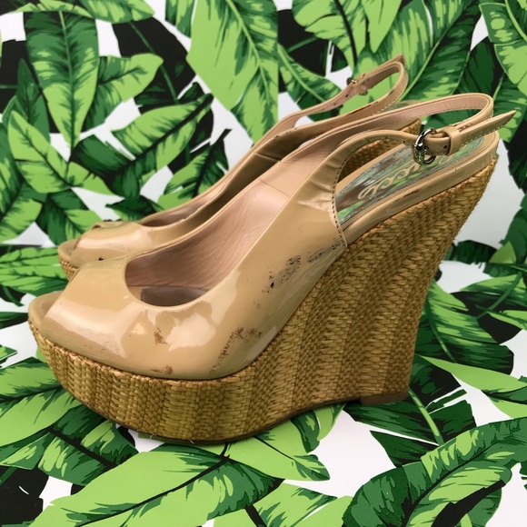 Gucci Vitello Vernice Soft Sable Woven Wedges - Picture 4 of 8